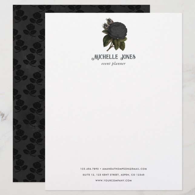 Vintage Gothic Wedding Black Roses Letterhead (Front/Back)