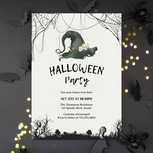 Vintage Gothic Witch Hat Halloween Costume Party Invitation