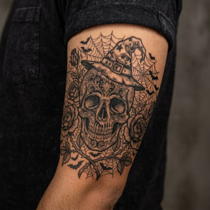 Vintage Gothic Witch Skull Dark Halloween Body Art Temporary Tattoos