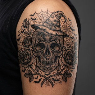 Vintage Gothic Witch Skull Dark Halloween Body Art Temporary Tattoos