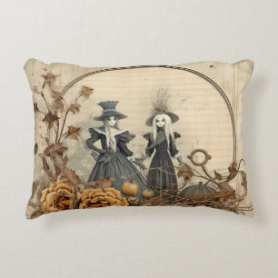 Vintage Gothic Witches Autumn Parchment Accent Pillow