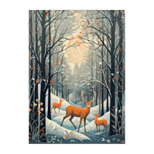Vintage Gouache Styled Winter Deer 10x14 Acrylic Print