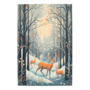 Vintage Gouache Styled Winter Deer 30x20 Metal Print