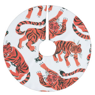 Vintage Gouache Tigers Seamless Pattern Brushed Polyester Tree Skirt
