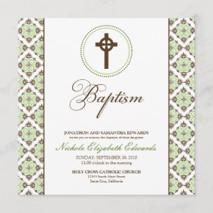 Vintage Grace Baptism Invitation (chocolate/green)