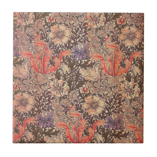 Vintage Graceful Floral Print Ceramic Tile (Front)