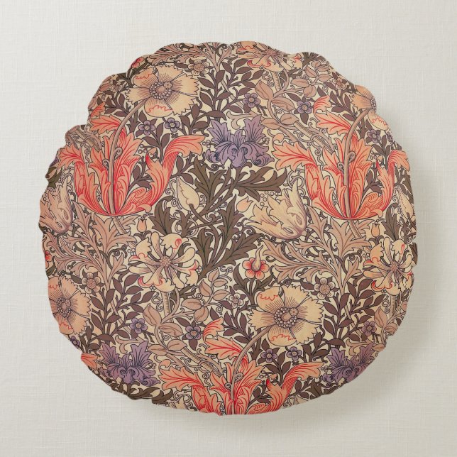 Vintage Graceful Floral Print Round Pillow (Front)