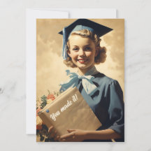 Vintage graduate girl holding book