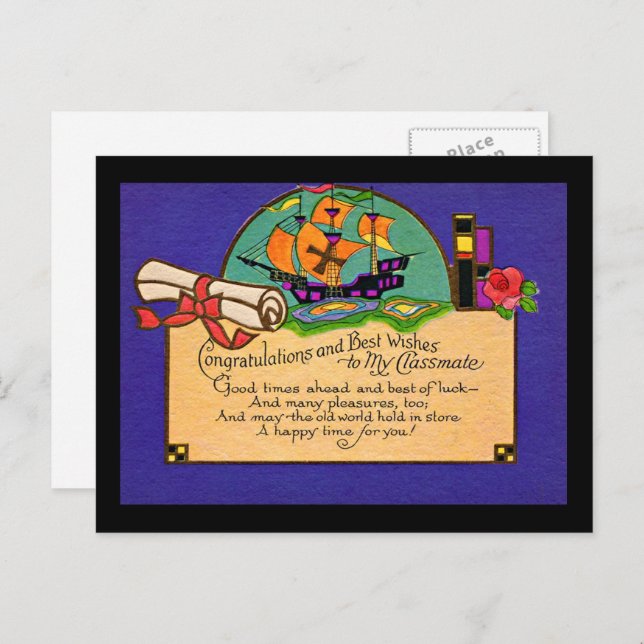 Vintage Graduation Classmate Postcard (Front/Back)