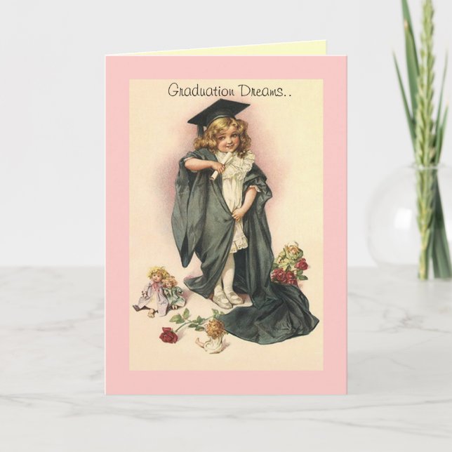 Vintage Graduation Congratulations Roses cap gown Card (Front)