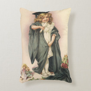 Vintage Graduation, Girl Wearing a Cap and Gown Accent Pillow