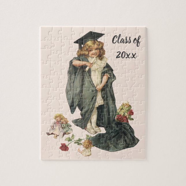 Vintage Graduation, Girl Wearing a Cap and Gown Jigsaw Puzzle (Vertical)