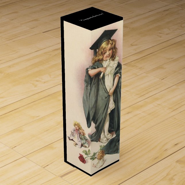 Vintage Graduation Grad Gift Wine Box w/ Congrats! (Front)