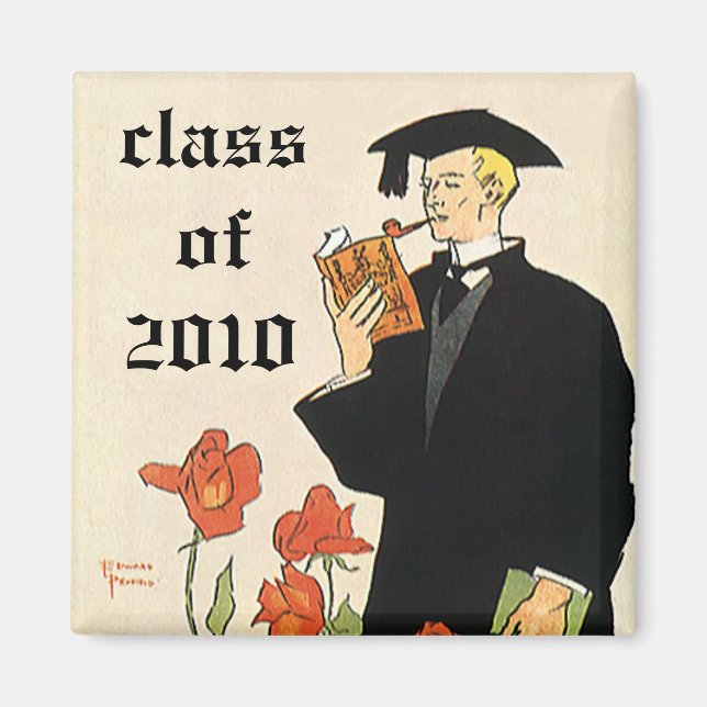Vintage Graduation, Graduate Reading a Book Magnet (Front)