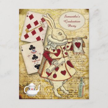 Vintage Graduation Party Wonderland Rabbit Invitation by GroovyGraphics at Zazzle