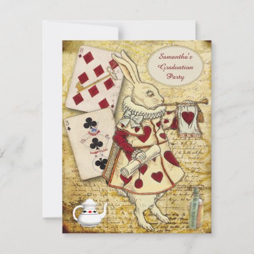 Vintage Graduation Party Wonderland Rabbit Invitation