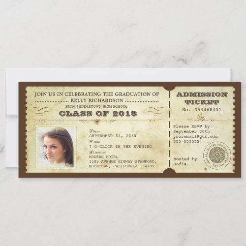 vintage typography graduation tickets with photo custom announcements