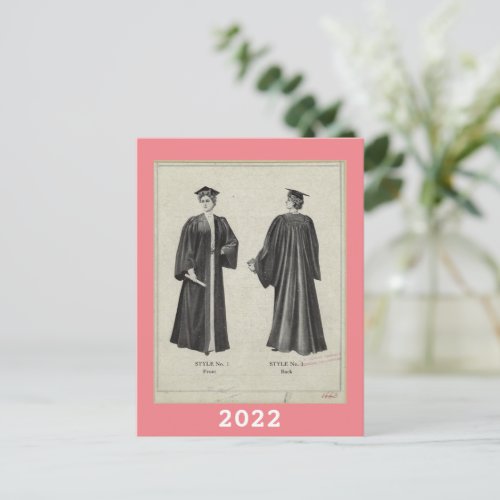 Vintage Graduation Woman Cap  Gown 2022 Pink Postcard