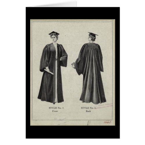 Vintage Graduation Woman Cap  Gown Black Card