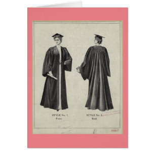 Vintage Graduation Woman Cap + Gown Pink Card