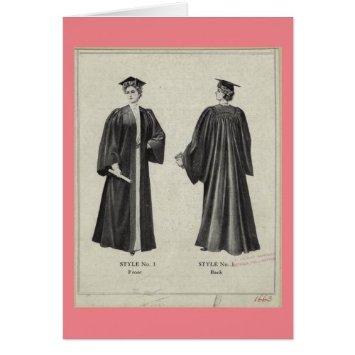 Vintage Graduation Woman Cap  Gown Pink Card