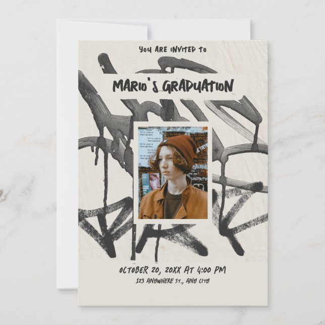 Vintage graffiti photo graduation invitation (Front)