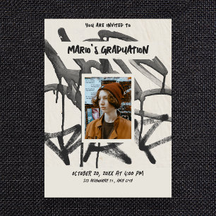 Vintage graffiti photo graduation invitation