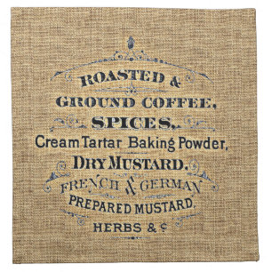 Vintage Grain Sack Style Grocery Store Sign Burlap Cloth Napkin