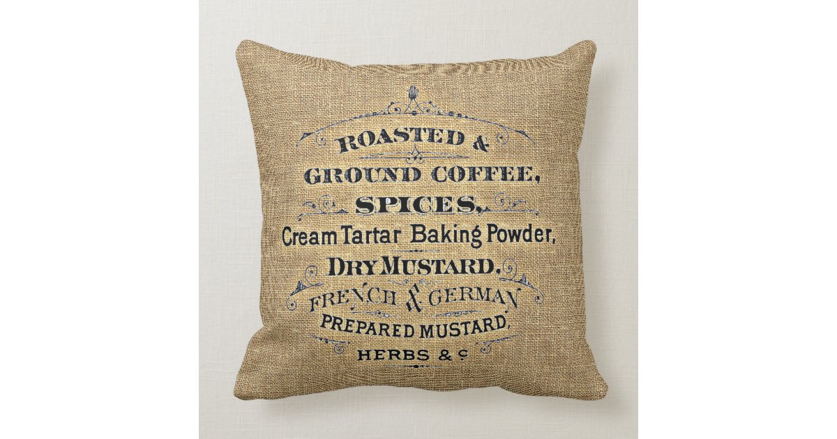 Vintage Grain Sack Style Grocery Store Sign Burlap Throw Pillow