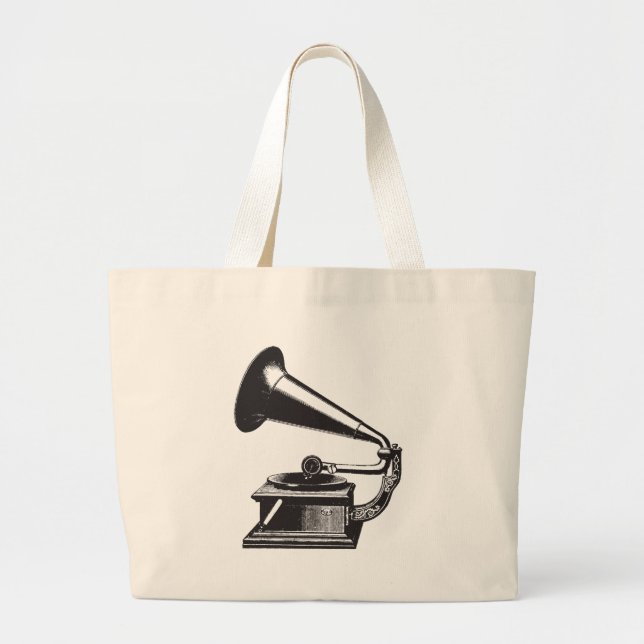 Vintage Gramophone Large Tote Bag (Front)
