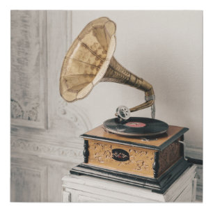 Vintage Gramophone Record Player - Antique Music Faux Canvas Print