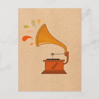 vintage gramophone with music spashes postcard