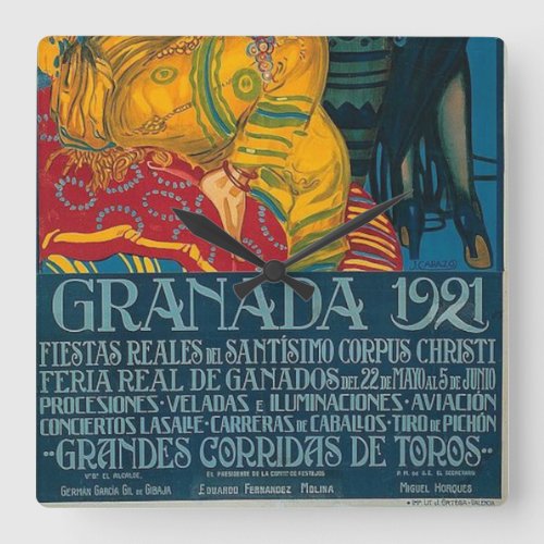 Vintage Granada Festival 1921 Square Wall Clock