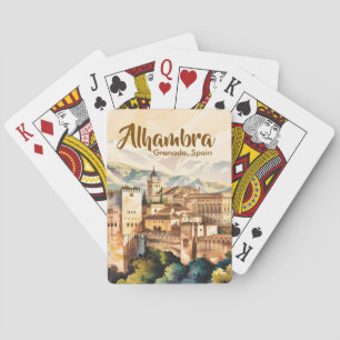 Vintage Granada Spain Alhambra Watercolor Travel Poker Cards