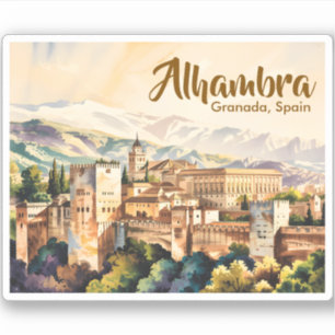Vintage Granada Spain Alhambra Watercolor Travel Sticker