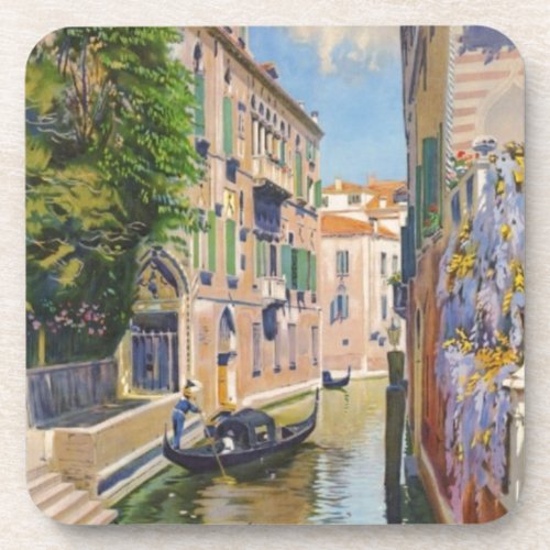 Vintage Grand Canal Gondolas Venice Italy Travel Beverage Coaster