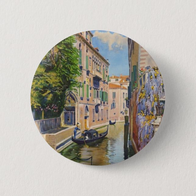 Vintage Grand Canal Gondolas Venice Italy Travel Button (Front)
