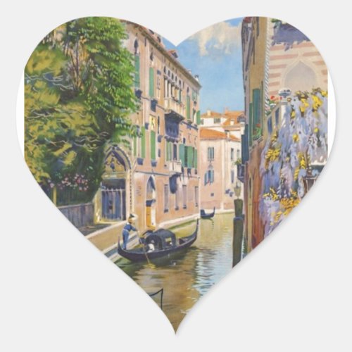 Vintage Grand Canal Gondolas Venice Italy Travel Heart Sticker