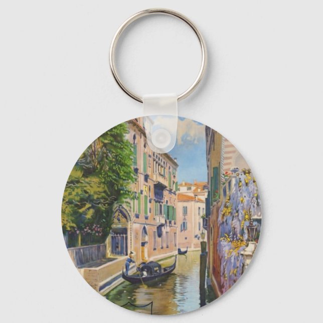 Vintage Grand Canal Gondolas Venice Italy Travel Keychain (Front)