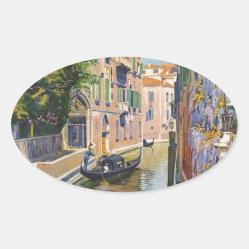 Vintage Grand Canal Gondolas Venice Italy Travel Oval Sticker