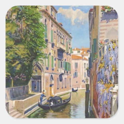 Vintage Grand Canal Gondolas Venice Italy Travel Square Sticker