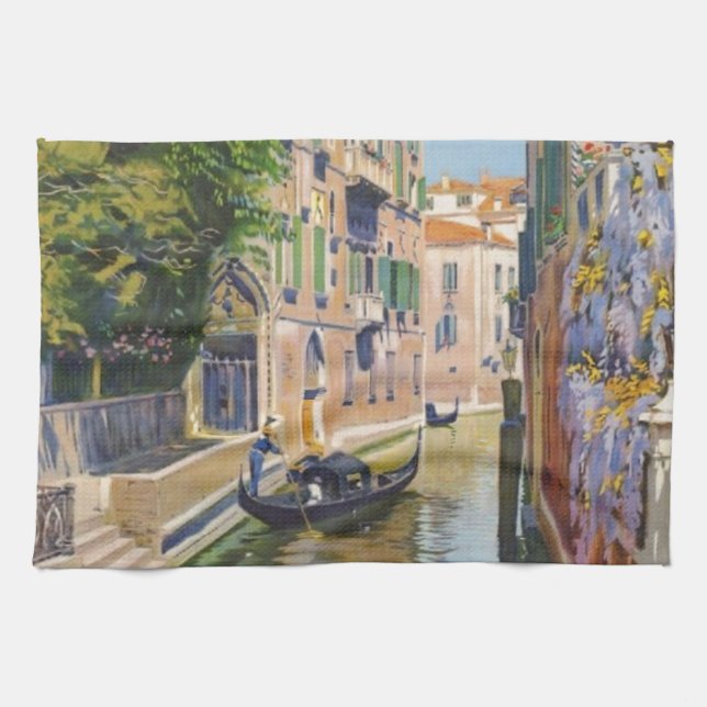 Vintage Grand Canal Gondolas Venice Italy Travel Towel (Horizontal)