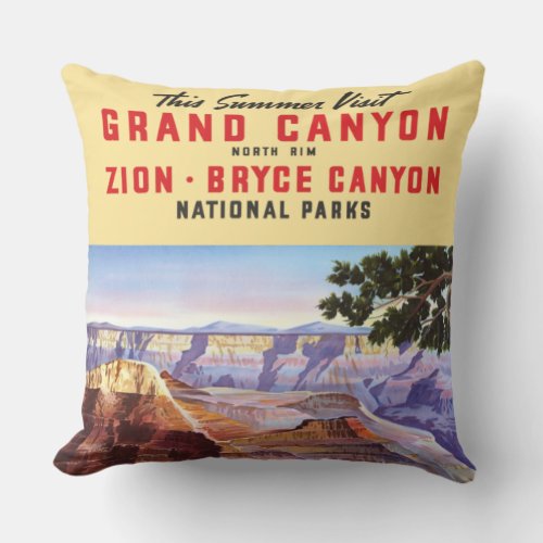 Vintage Grand Canyon and Bryce Canyon National Par Throw Pillow