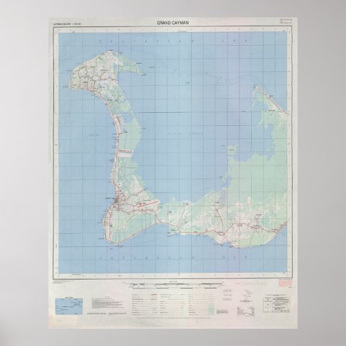 Vintage Grand Cayman Island Map 1965 Poster