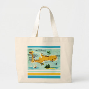 Vintage Grand Cayman Map Large Tote Bag