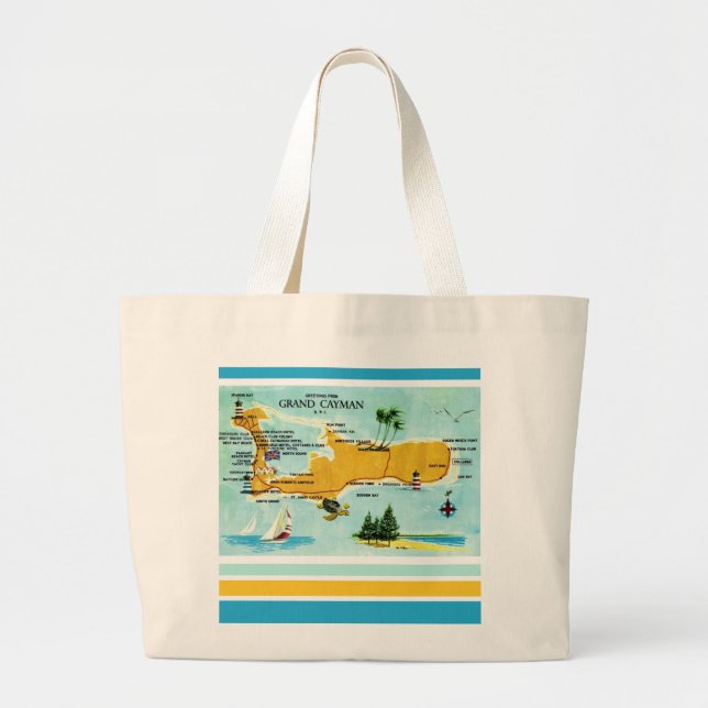 Vintage Grand Cayman Map Large Tote Bag (Front)