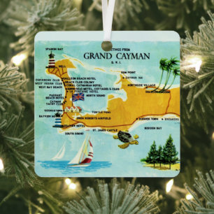 Vintage Grand Cayman Map Metal Ornament