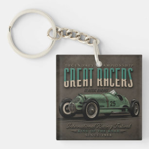 Vintage Grand Prix Racing Classic Race Car Garage  Keychain