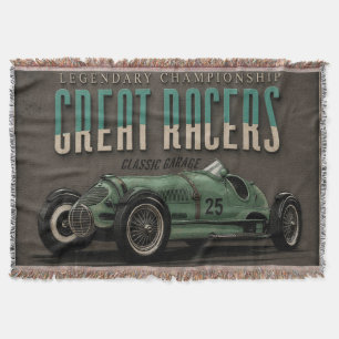 Vintage Grand Prix Racing Classic Race Car Garage Throw Blanket