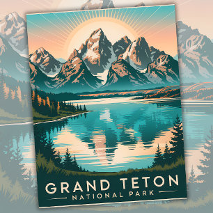 Vintage Grand Teton National Park 1950s WPA Travel Postcard